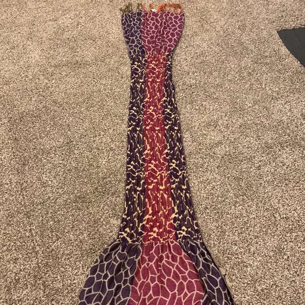 Animal Print Giraffe Scarf NWT Colorful Purple Pink Tan Fringe Shawl